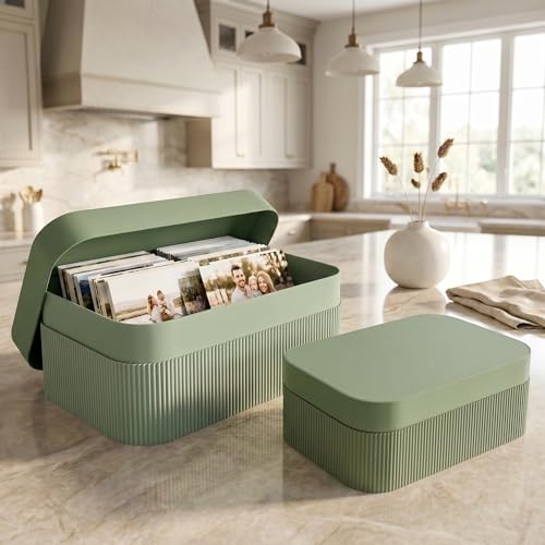 ZICOTO Decorative Storage Boxes with Lids Set of 2 Beautiful Fluted Photo Organizer Bins for Your Home Bookshelf Decor to Safely Store Your Documents Memory Box Items and Other Keepsakes in Style - Image 3