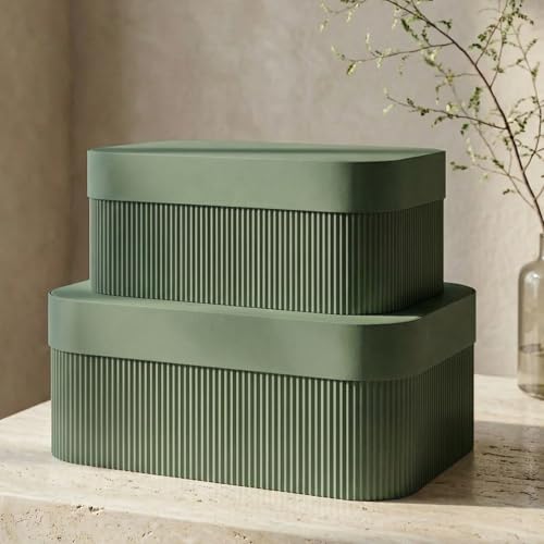 ZICOTO Decorative Storage Boxes with Lids Set of 2 Beautiful Fluted Photo Organizer Bins for Your Home Bookshelf Decor to Safely Store Your Documents Memory Box Items and Other Keepsakes in Style - Image 1