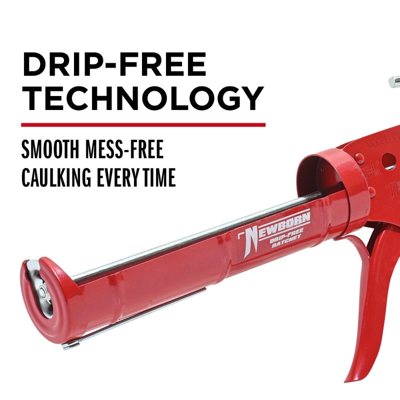 Newborn 189D Drip-Free Super Ratchet Rod Cradle Caulking Gun, 1/10 Gallon Cartridge, 6:1 Thrust Ratio, Red - Image 3
