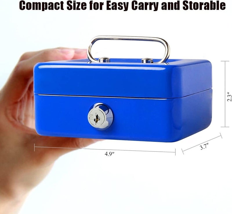 Overa Mini Small Cash Box with Money TrayLock Box with KeySmall Safe for Kids 500x 330x 215 Mini Small Cash Box with Money Tray Lock Box with Key Small Safe for Kids Blue - Image 2