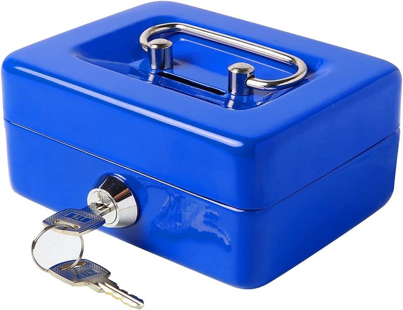Overa Mini Small Cash Box with Money TrayLock Box with KeySmall Safe for Kids 500x 330x 215 Mini Small Cash Box with Money Tray Lock Box with Key Small Safe for Kids Blue - Image 1