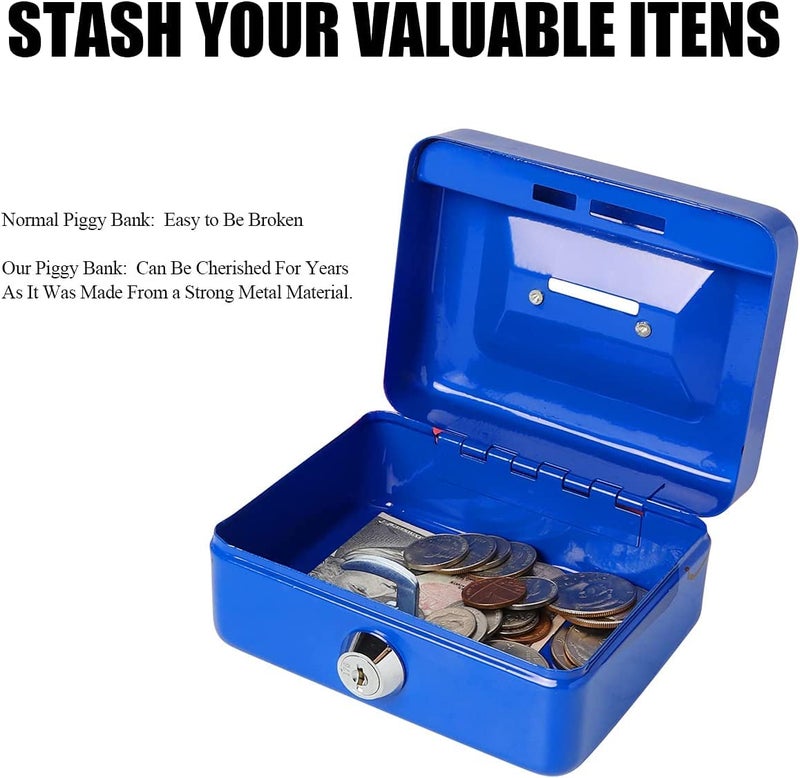 Overa Mini Small Cash Box with Money TrayLock Box with KeySmall Safe for Kids 500x 330x 215 Mini Small Cash Box with Money Tray Lock Box with Key Small Safe for Kids Blue - Image 5