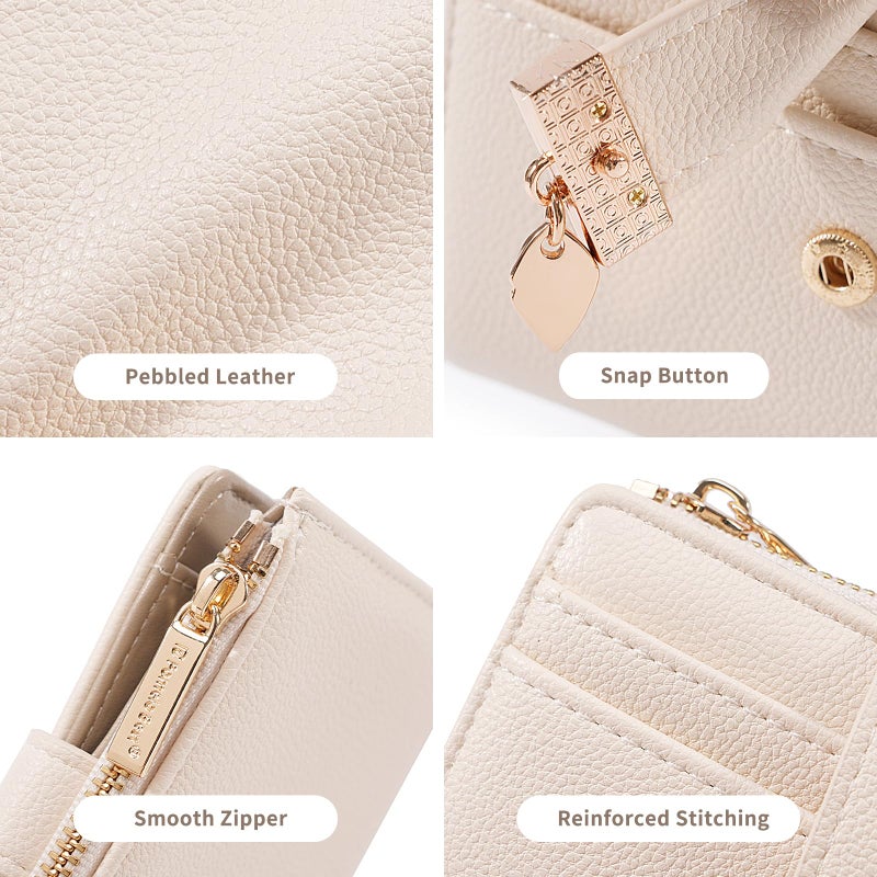 Pomelo Best Wallet Women Bifold Leather Wallets for Women Credit Card Holder with ID Window Zipper Coin Pocket Pudding White - Image 4