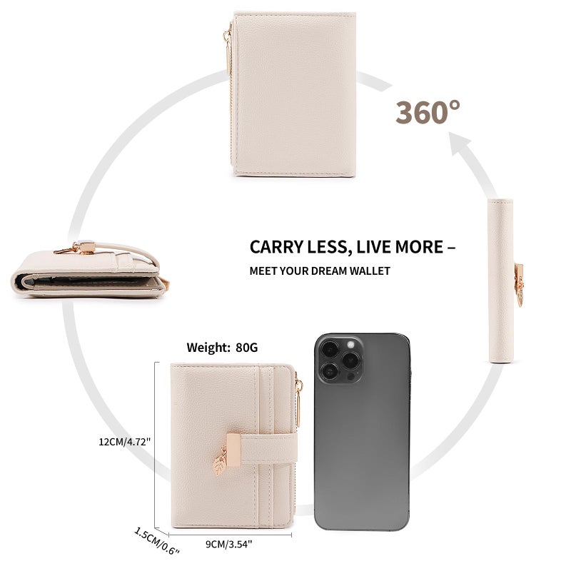 Pomelo Best Wallet Women Bifold Leather Wallets for Women Credit Card Holder with ID Window Zipper Coin Pocket Pudding White - Image 2
