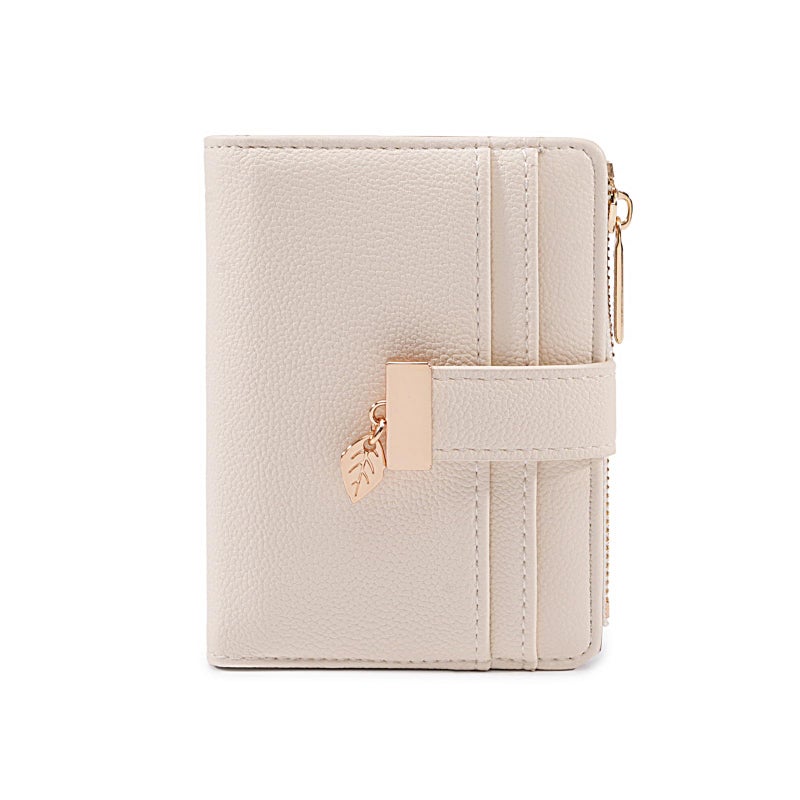 Pomelo Best Wallet Women Bifold Leather Wallets for Women Credit Card Holder with ID Window Zipper Coin Pocket Pudding White - Image 1