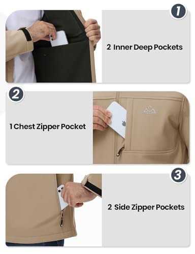 Rdruko Men's Softshell Fleece Jacket Outdoor Waterproof Hooded Insulated Windbreaker Military Tactical Jackets Khaki 2XL - Image 4