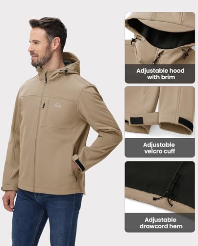 Rdruko Men's Softshell Fleece Jacket Outdoor Waterproof Hooded Insulated Windbreaker Military Tactical Jackets Khaki 2XL - Image 5