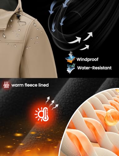 Rdruko Men's Softshell Fleece Jacket Outdoor Waterproof Hooded Insulated Windbreaker Military Tactical Jackets Khaki 2XL - Image 3
