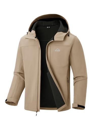 Rdruko Men's Softshell Fleece Jacket Outdoor Waterproof Hooded Insulated Windbreaker Military Tactical Jackets Khaki 2XL - Image 1