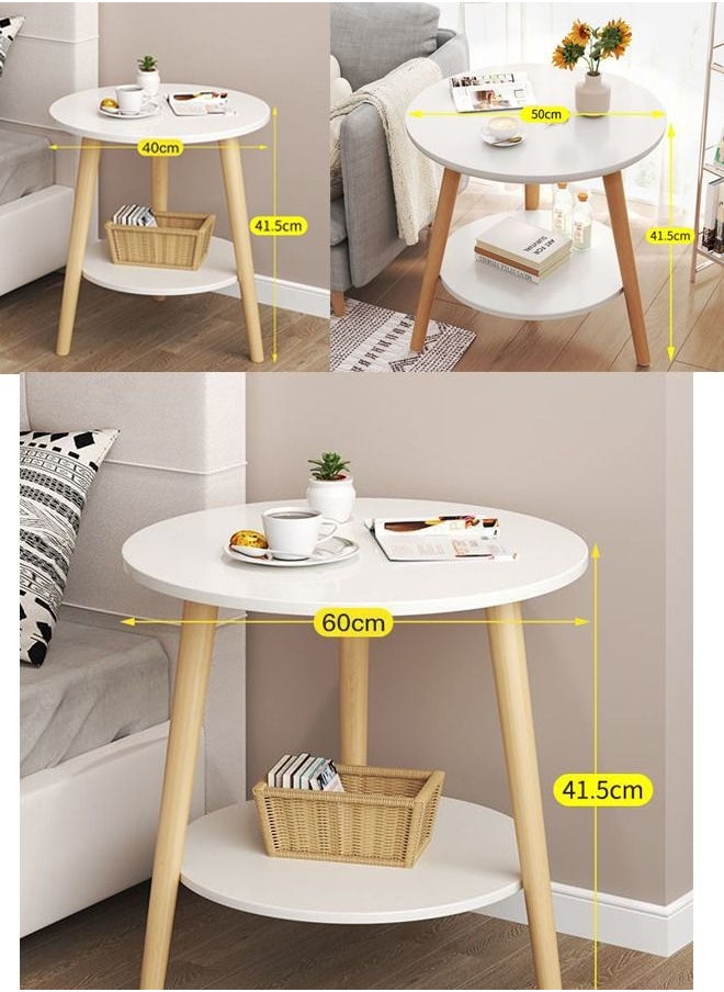 SILVER GERMANY - 2-Layer Round Coffee Table,End Tables for Living Room, Side Tables, Sturdy and Easy Assembly,Double-deck Round Wood Look Accent Furniture with Wood Frame (White, 2-Layer) - Image 1