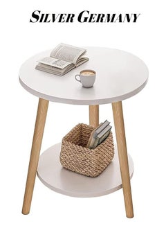 2-Layer Round Coffee Table,End Tables for Living Room, Side Tables, Sturdy and Easy Assembly,Double-deck Round Wood Look Accent Furniture with Wood Frame (White, 2-Layer)