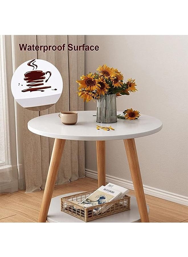SILVER GERMANY - 2-Layer Round Coffee Table,End Tables for Living Room, Side Tables, Sturdy and Easy Assembly,Double-deck Round Wood Look Accent Furniture with Wood Frame (White, 2-Layer) - Image 1