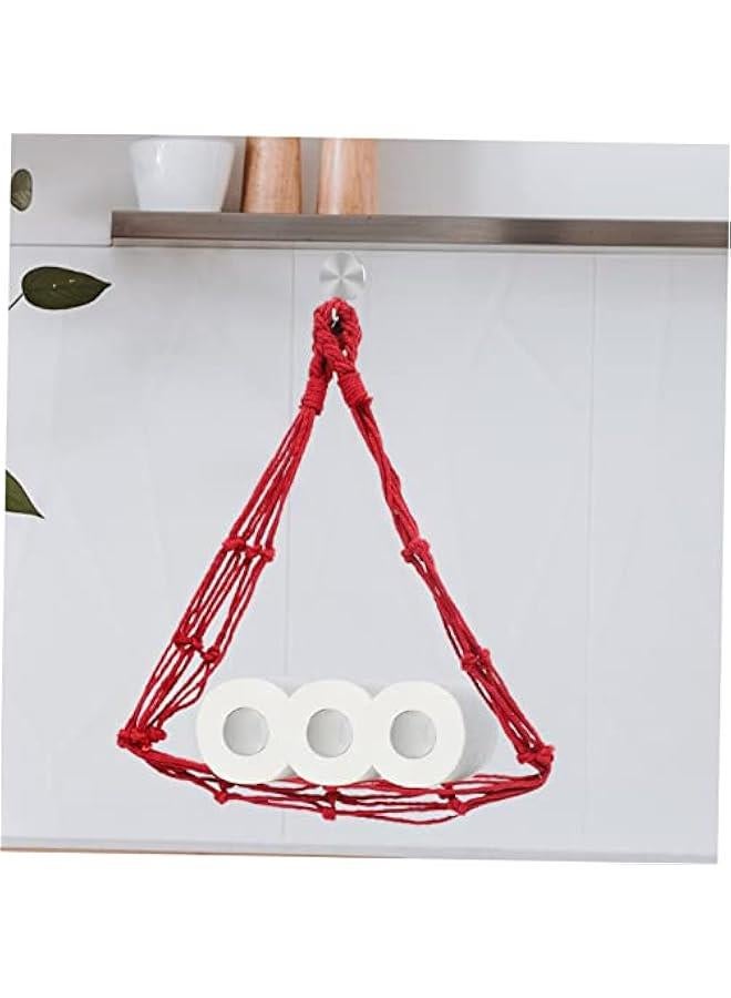 2pcs Cotton Rope Storage Hanger Toilet Paper Hanging Bags Macrame Towel Holder Macrame Wall Planter Wall Mounted Paper Towel Holders Wall-Mounted Toilet Paper Holder Book Roll Rack - Image 3