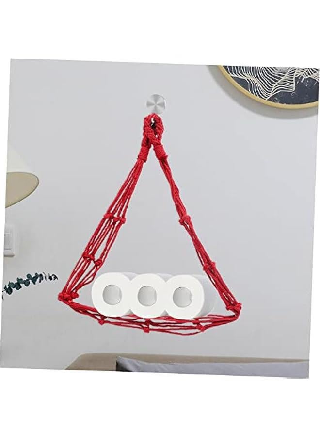 2pcs Cotton Rope Storage Hanger Toilet Paper Hanging Bags Macrame Towel Holder Macrame Wall Planter Wall Mounted Paper Towel Holders Wall-Mounted Toilet Paper Holder Book Roll Rack - Image 4