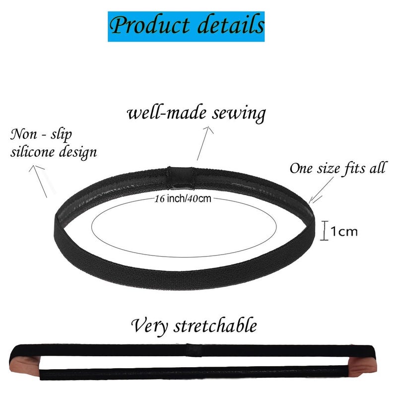 Hexchasty 9pcs Elastic Thin Headbands for Women Stretchy Skinny Headbands Sports Athletic Hair Bands for Women Men Girls Boys Teen Black Multi-colored - Image 2
