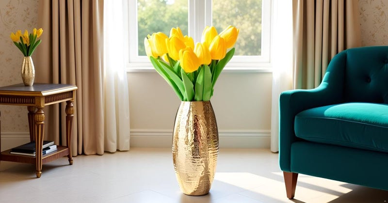 Sparkle مزهرية أرضية معدنية ذهبية مطروقة طويلة مزخرفة لغرفة المعيشة، تصميم حديث بسيط، مثالية للزهور المجففة (18 بوصة) - Image 5