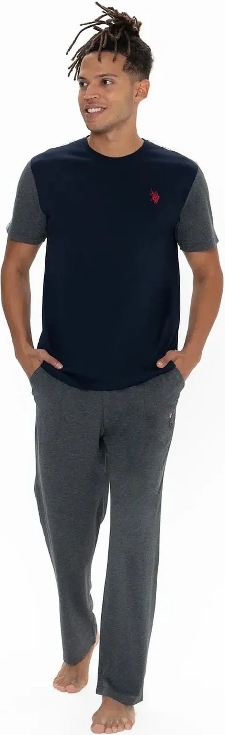 U.S. Polo Assn. 18898 Men's Short Sleeve Crew Neck Pajama Set-Navy Blue