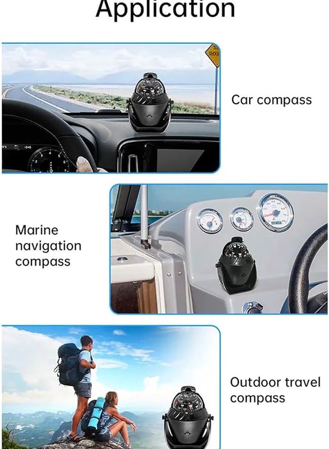 Black Marine Boat Compass with LED Light Waterproof Nautical Sea Navigation - Image 4
