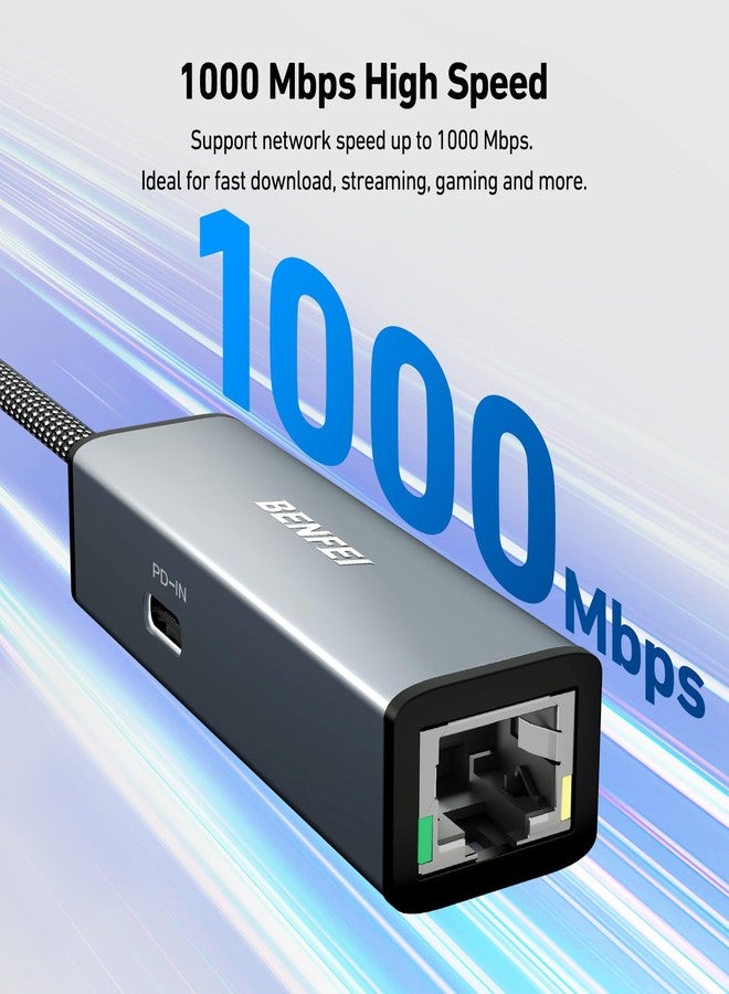 بنفي محول BENFEI من USB-C إلى إيثرنت جيجابت مع خاصية توصيل الطاقة بقدرة 100 واط، محول شبكة LAN من Thunderbolt 3/4 إلى RJ45 إيثرنت متوافق مع iPhone 15 Pro/Max و MacBook Pro/Air 2023 و iMac - Image 4