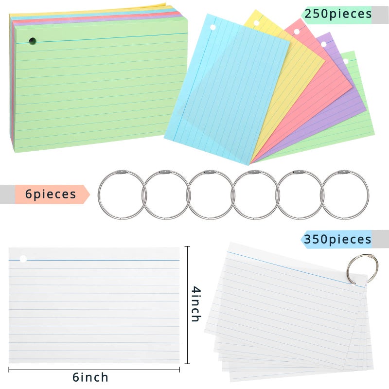 Epakh 300 Pieces Back to School Index Cards 180 GSM Thick Flashcards with Rings Punched Index Flashcards on a Ring Ruled Note Cards for Adults Home(4 x 6 Inch,Light Color) - Image 3