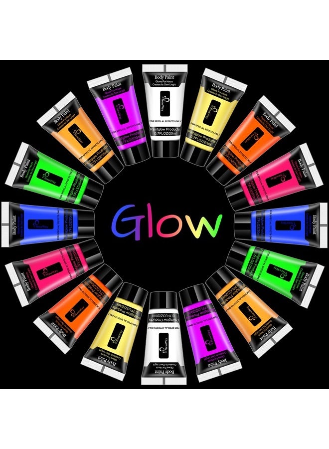 newway طلاء وجه وجسم نيون مضيء يتلألأ في الظلام لوازم الحفلات كريم طلاء ضوء UV للهالوين عيد الميلاد 8 ألوان 0.7 أونصة سائلة × 16 أنبوب - Image 1