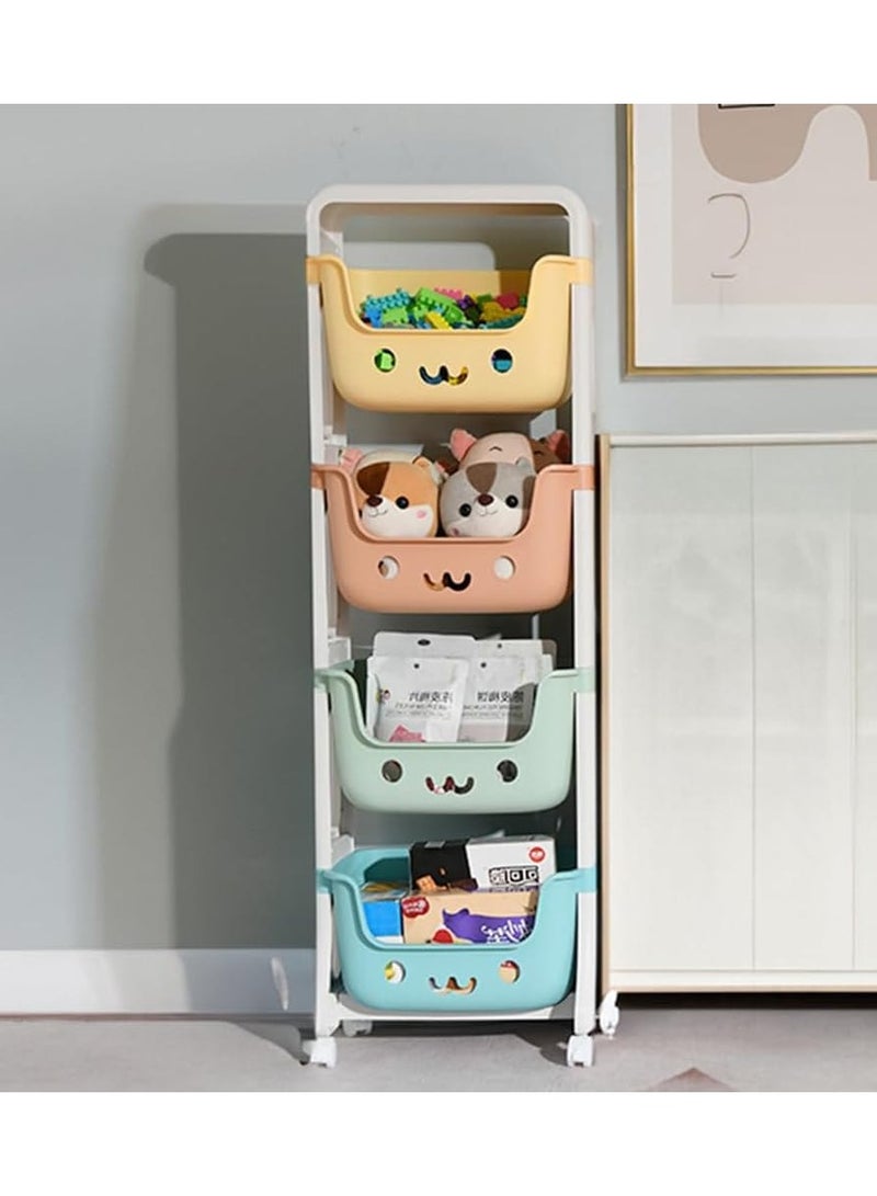 BAIG Cartoon smiley toy storage rack household macaron color bedroom trolley storage rack layered storage bedside snack sorting rack - Image 1