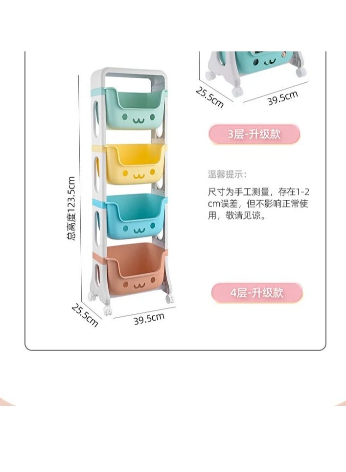 BAIG Cartoon smiley toy storage rack household macaron color bedroom trolley storage rack layered storage bedside snack sorting rack - Image 2