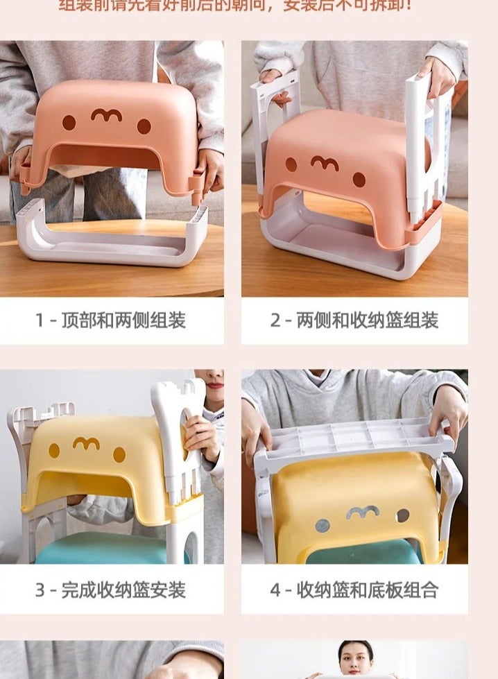 BAIG Cartoon smiley toy storage rack household macaron color bedroom trolley storage rack layered storage bedside snack sorting rack - Image 3