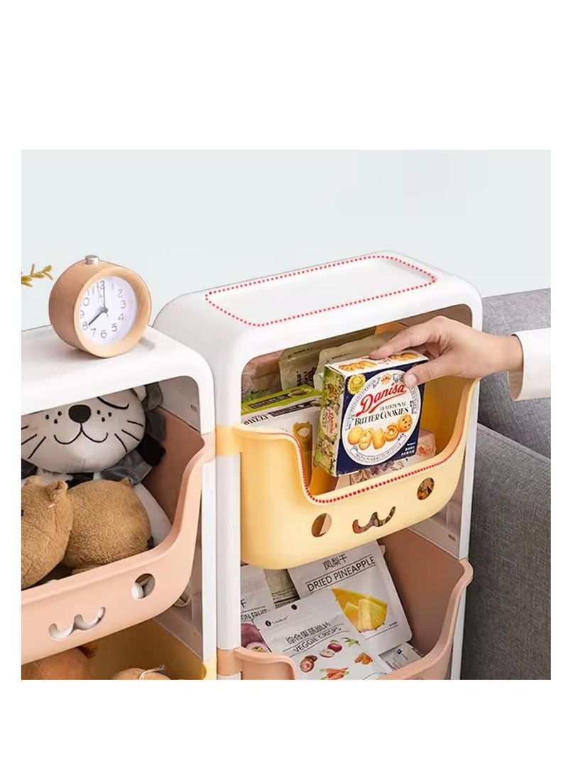 BAIG Cartoon smiley toy storage rack household macaron color bedroom trolley storage rack layered storage bedside snack sorting rack - Image 4