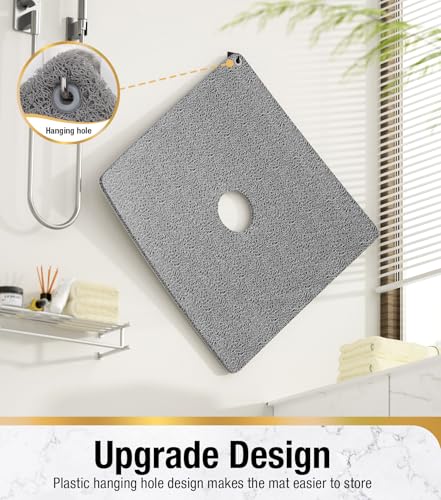 HITSLAM Shower Mat 24x24 Inch Square Non Slip Bathtub Mat Soft PVC Loofah Bath Mat for Tub with Hanging Holes Quick Drying Shower Floor Mat Without Suction Cups Grey - Image 3