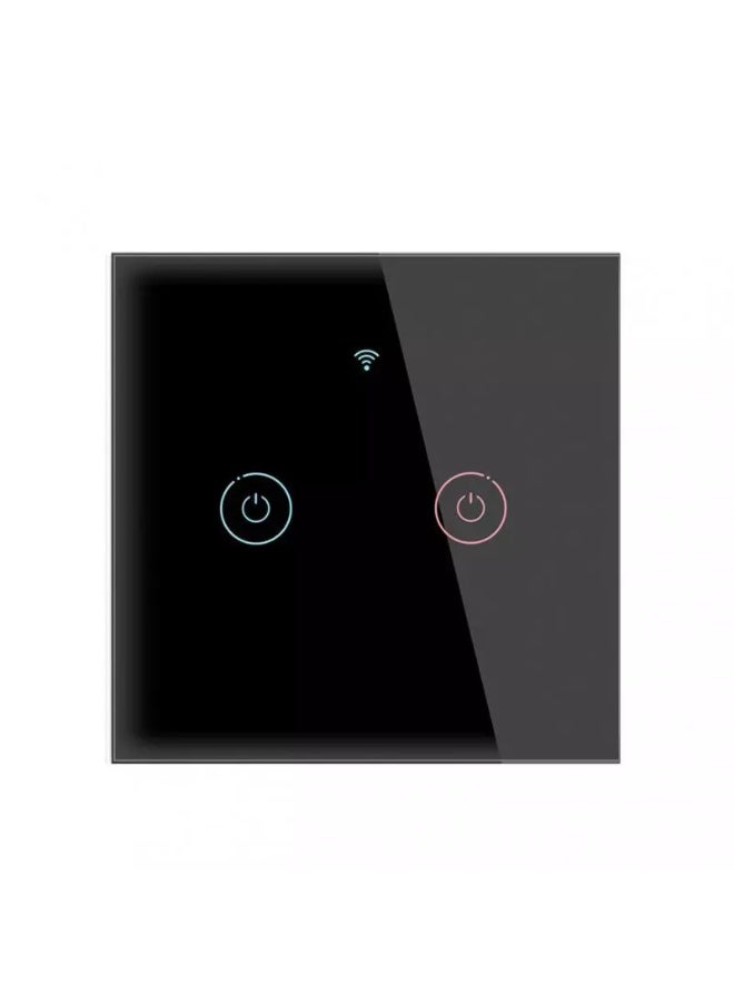 Zigbee Touch Scene Switch – 2 Gang (Black) | Wireless Dual-Button Scene Controller, No-Wiring Installation, Energy-Saving Smart Wall Switch