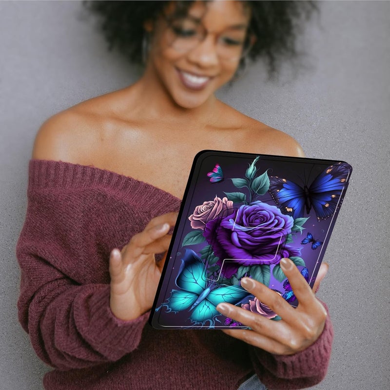 غلاف لجهاز Kindle Paperwhite مقاس 6.8 بوصة (الإصدار الحادي عشر-2021) وKindle Paperwhite Signature Edition، حامل ذكي واقي قابل للدوران 360 درجة لجهاز Kindle Paperwhite 2021، تصميم Blue Pink Roses Butterfly - Image 4