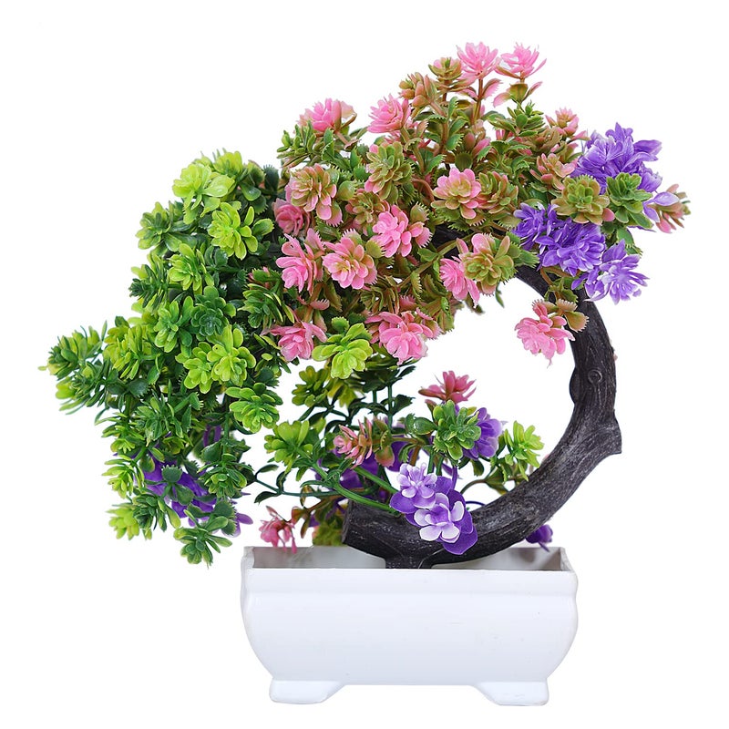 Dekorly Plastic Small Artificial Bonsai Tree Fake Artificial Plant Potted House Plants Japanese Pine Bonsai Plant Faux Bonsai For Home Indoor Decoration Office(Multi) - Image 2