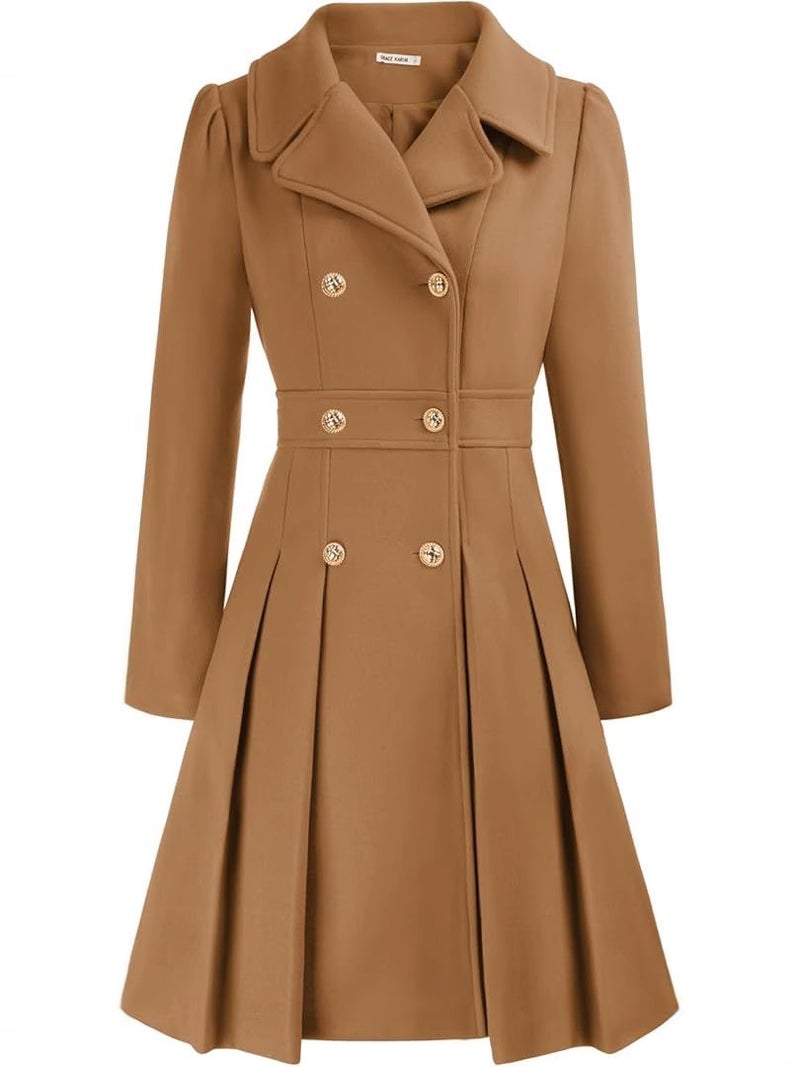 Notch Lapel Double-Breasted Thick A-Shaped Pea Coat With Flap Pocket Pantss And Lining - Image 2
