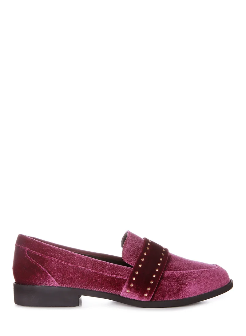 London Rag Stud Detail Velvet Loafers in Burgundy