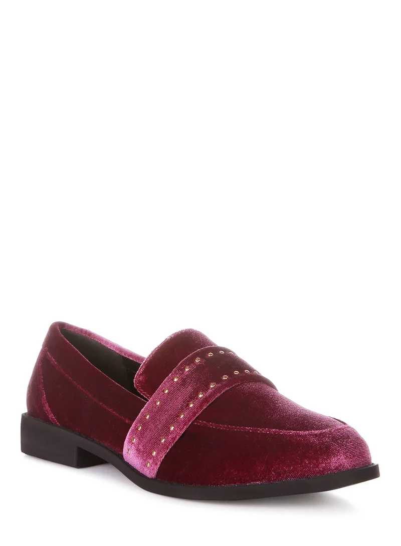 London Rag Stud Detail Velvet Loafers in Burgundy