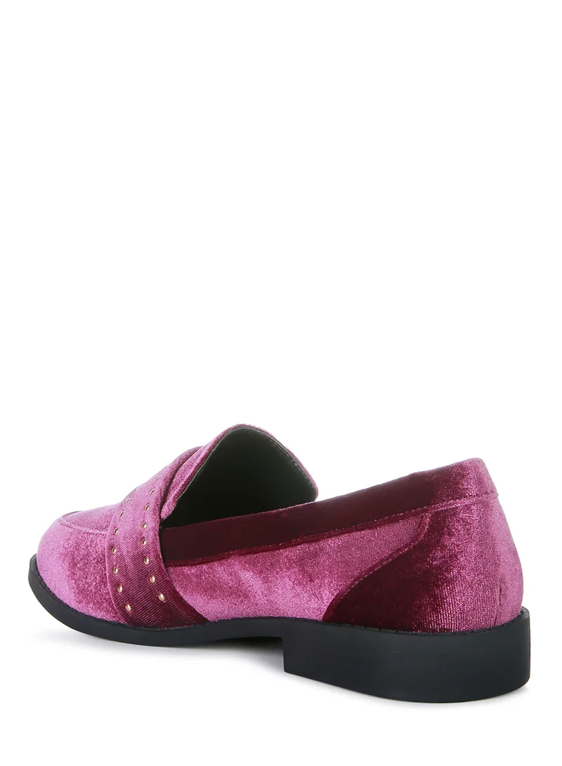 London Rag Stud Detail Velvet Loafers in Burgundy