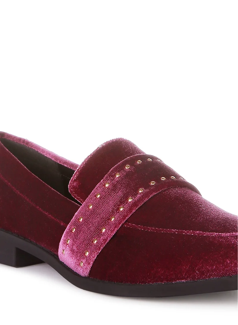 London Rag Stud Detail Velvet Loafers in Burgundy