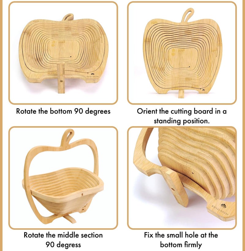 RoyalHouse Bamboo Foldable Fruit Bowl Apple Shape135x12 Collapsible Fruit  Vegetable Storage For Kitchen Countertop Bamboo Fruit Basket Tabletop Fruit Serving Bowl - Image 5