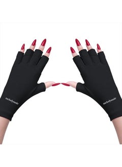 UV Gloves for Gel Nail Lamp, Professional UPF50+ UV Protection Gloves for Manicures, Nail Art Skin Care Fingerless Anti UV Glove Protect Hands from UV Harm (Black)