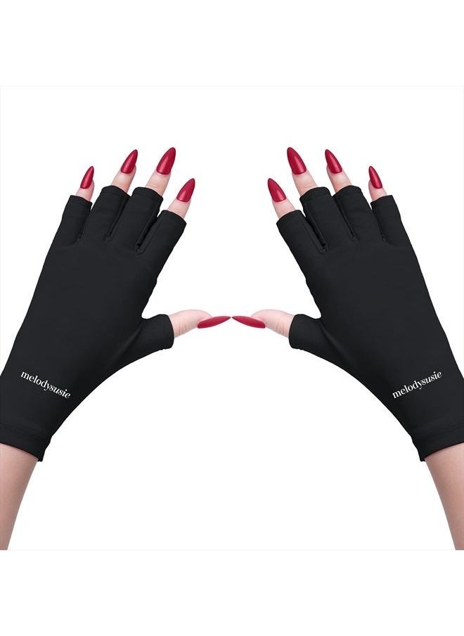 MelodySusie - UV Gloves for Gel Nail Lamp, Professional UPF50+ UV Protection Gloves for Manicures, Nail Art Skin Care Fingerless Anti UV Glove Protect Hands from UV Harm (Black) - Image 1