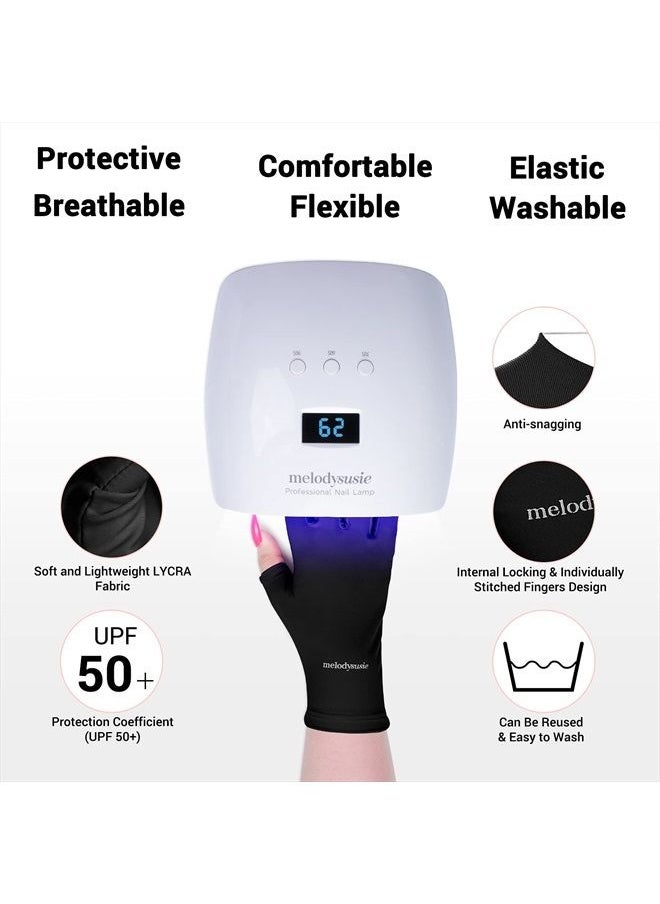 MelodySusie - UV Gloves for Gel Nail Lamp, Professional UPF50+ UV Protection Gloves for Manicures, Nail Art Skin Care Fingerless Anti UV Glove Protect Hands from UV Harm (Black) - Image 1