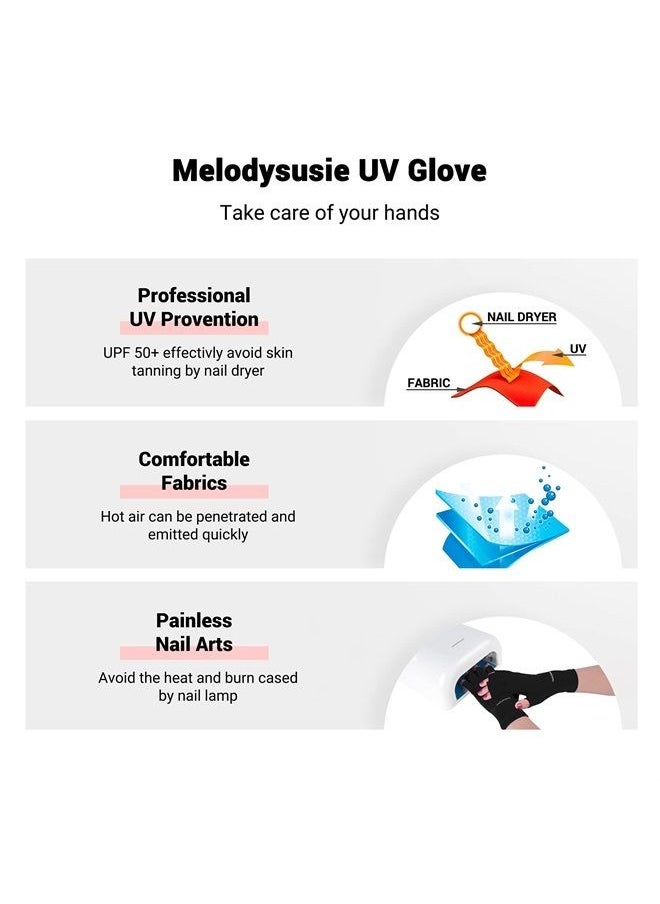 MelodySusie - UV Gloves for Gel Nail Lamp, Professional UPF50+ UV Protection Gloves for Manicures, Nail Art Skin Care Fingerless Anti UV Glove Protect Hands from UV Harm (Black) - Image 1