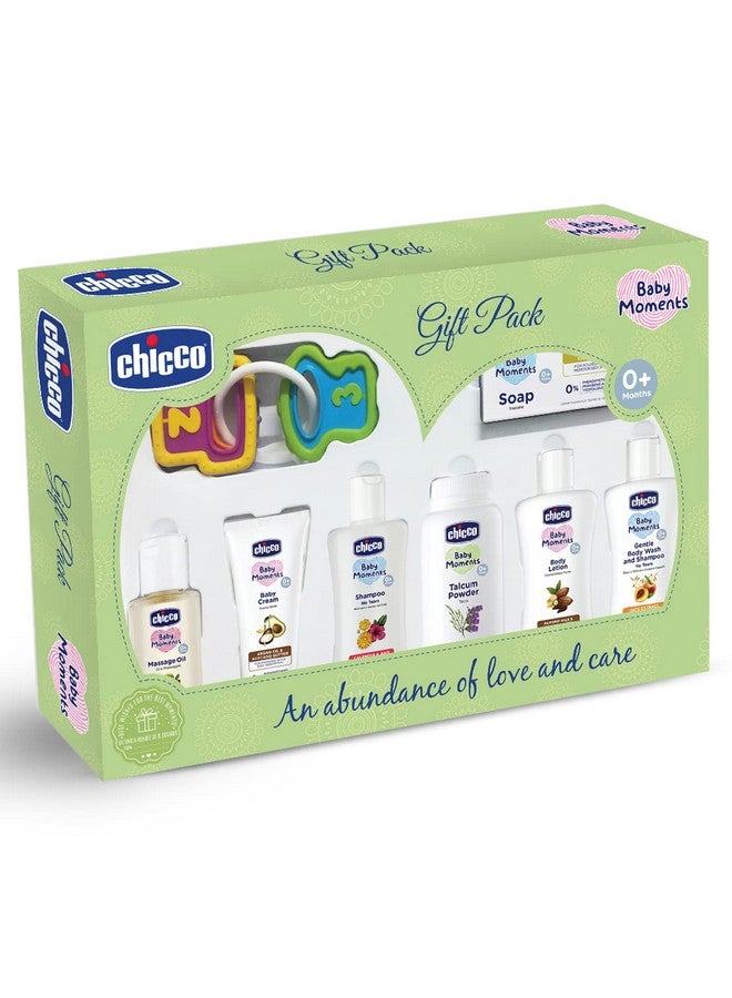 Chicco Baby Moments Delight Gift Pack (Green) With 7 Baby Skin & Haircare Products And A Rattle Toy | Baby Care Gift Set For Newborn Baby Shower, New Parents, And Birthdays | Phenoxyethanol Free - Image 1