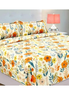 BSB HOME BSB HOME Kingston Collection Super King Size Bedsheets with 2 King Size Pillow Covers| Luxury Soft Sheets (3pcs Set) |108x108 inches, (White & Multicolour, Cotton)  - Image 1