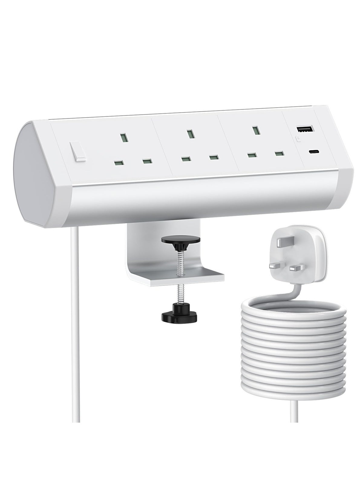 Generic Aluminum desktop power outlet with 3 UK sockets, USB C port ...