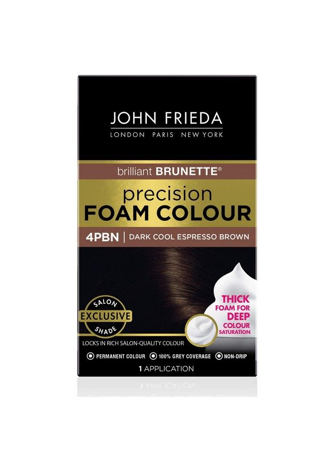 John Frieda Precision Foam Color 4Pbn Dark Cool Espresso Brown Colornourishing Permanent Hair Color Kit Deep Color Saturation 100% Grey Coverage - Image 1