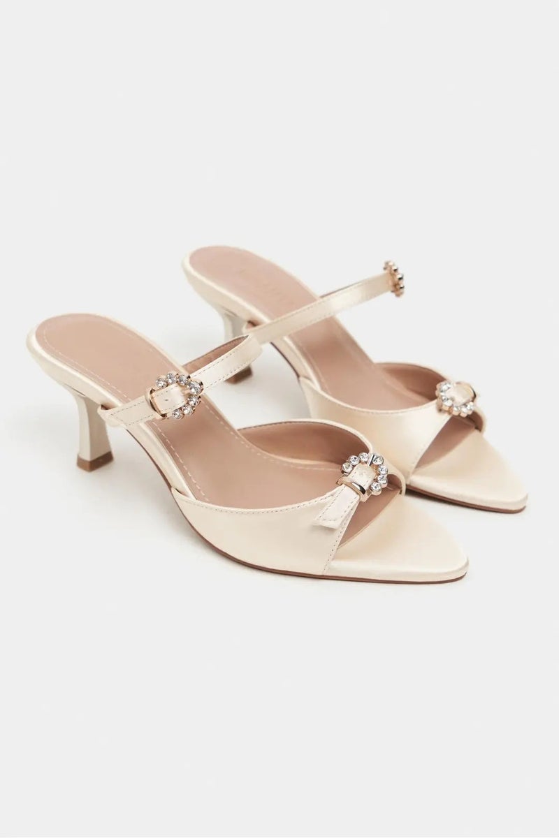 Nisantasi Shoes Calista Satin Buckle Detail Pointed Toe Heels — Beige - Image 5