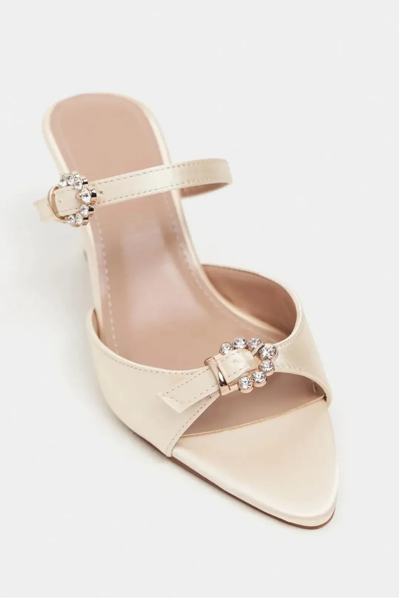 Nisantasi Shoes  Calista Satin Buckle Detail Pointed Toe Heels — Beige for Women | Best Price UAE