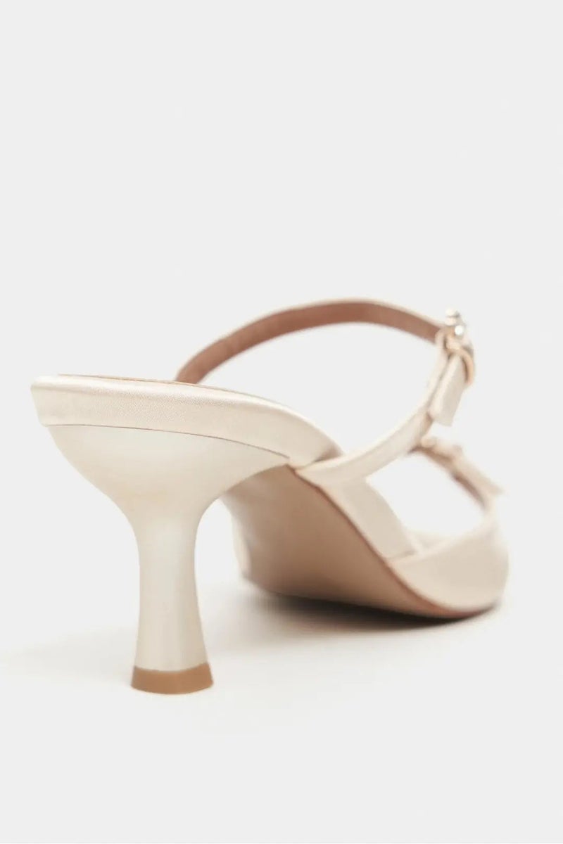 Nisantasi Shoes Calista Satin Buckle Detail Pointed Toe Heels — Beige - Image 4